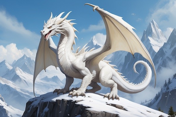 Dragón blanco en las montañas nevadas